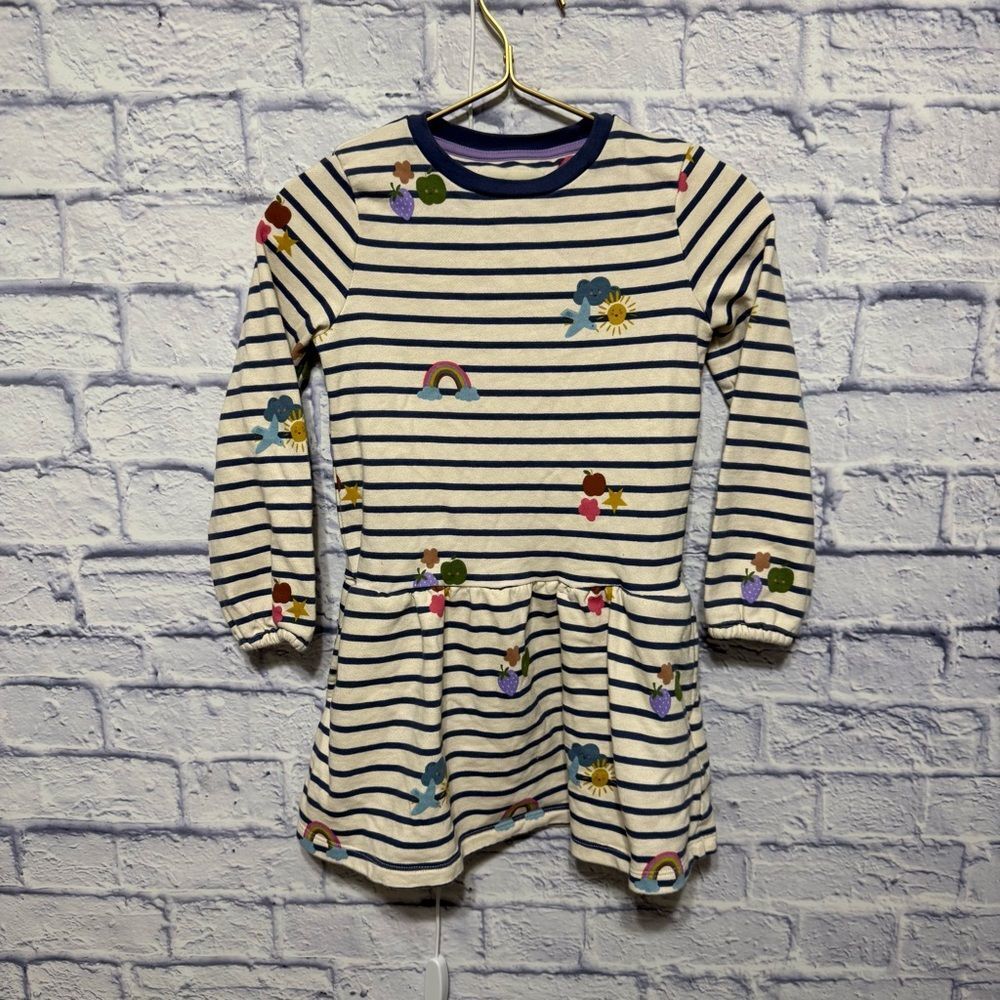 Mini Boden Stripe Rainbow Clouds Sweatshirt Dress